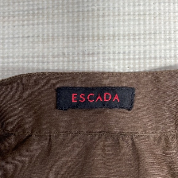 ESCADA Blouse Top Shirt Brown Linen Silk Button Front Tie Peplum Size Small - Picture 14 of 16